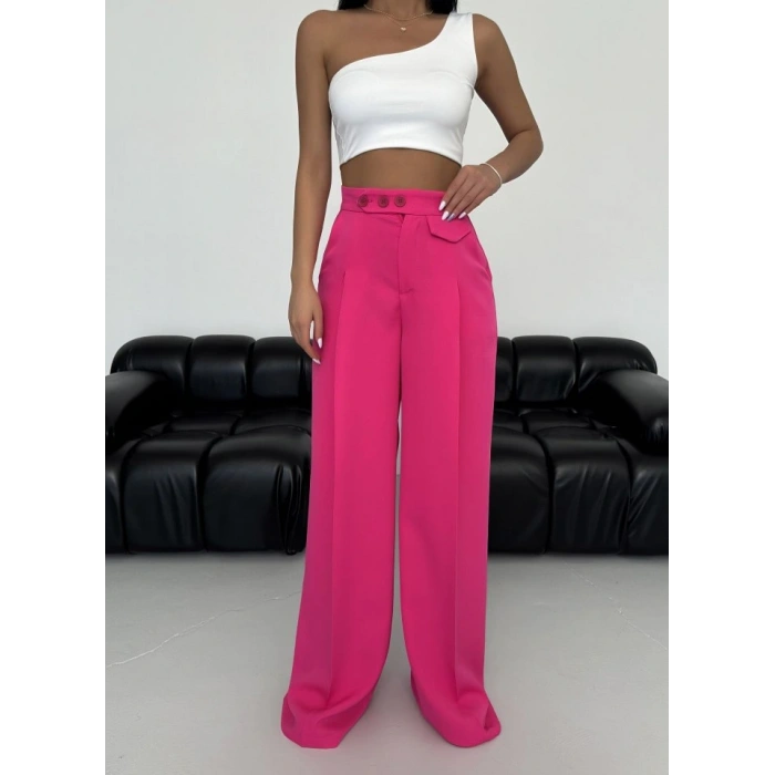 Üç Düğme Detayli Palazzo Pantolon