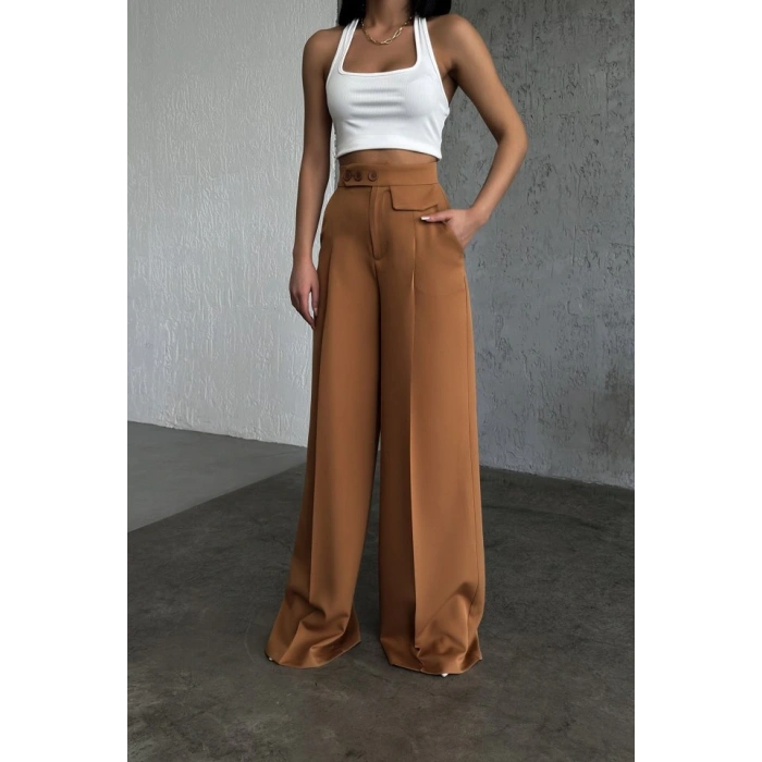 Üç Düğme Detayli Palazzo Pantolon