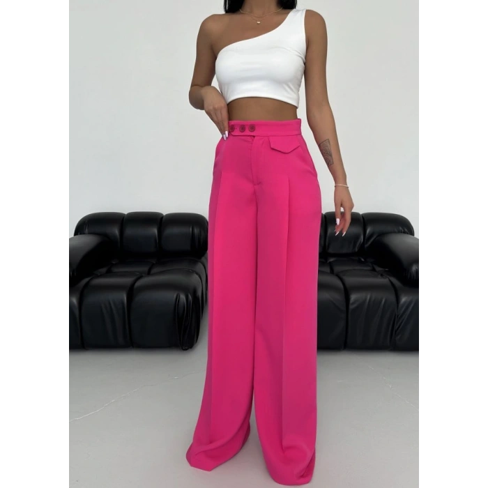 Üç Düğme Detayli Palazzo Pantolon