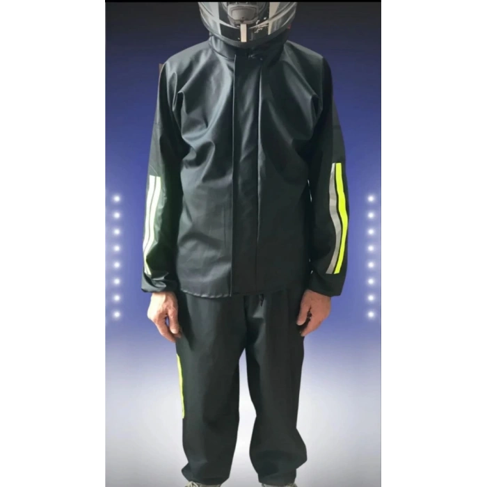 Unisex Tam Kalıp Motorcu Kurye Su Gecirmez Yağmurluk Takım - Siyah