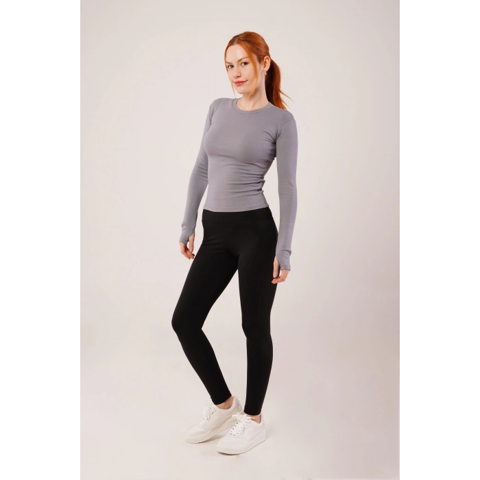 Uzun Kollu Basic Gri Bluz