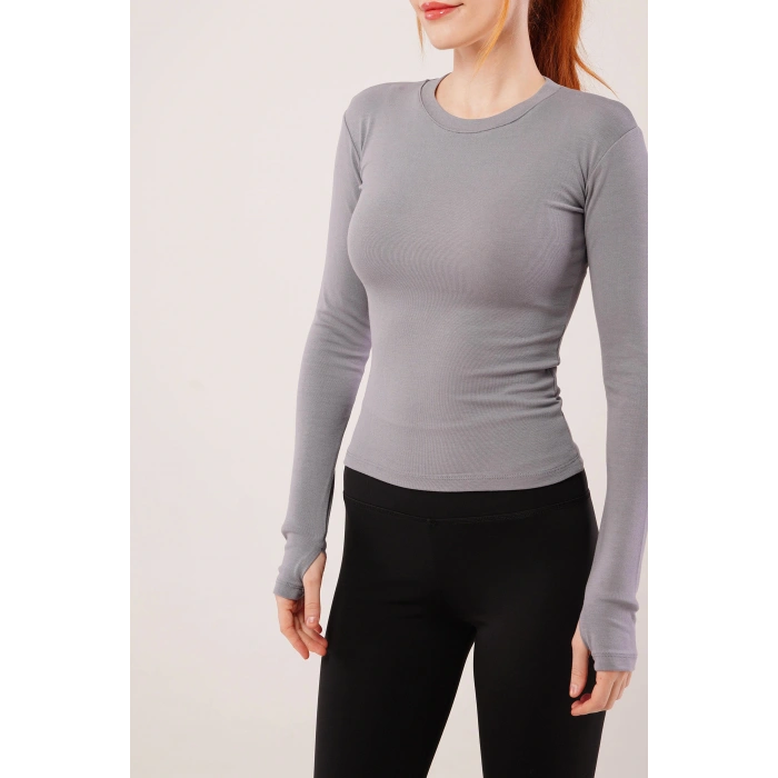 Uzun Kollu Basic Gri Bluz