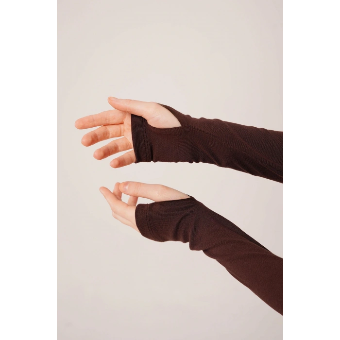 Uzun Kollu Basic Kahverengi Bluz