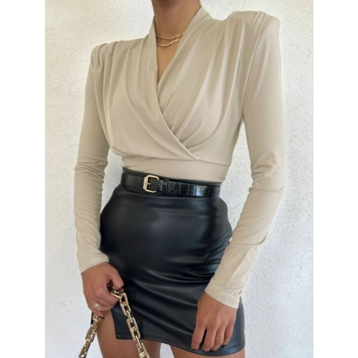 Vatkalı Kruvaze Model Sandy Bluz-Bej