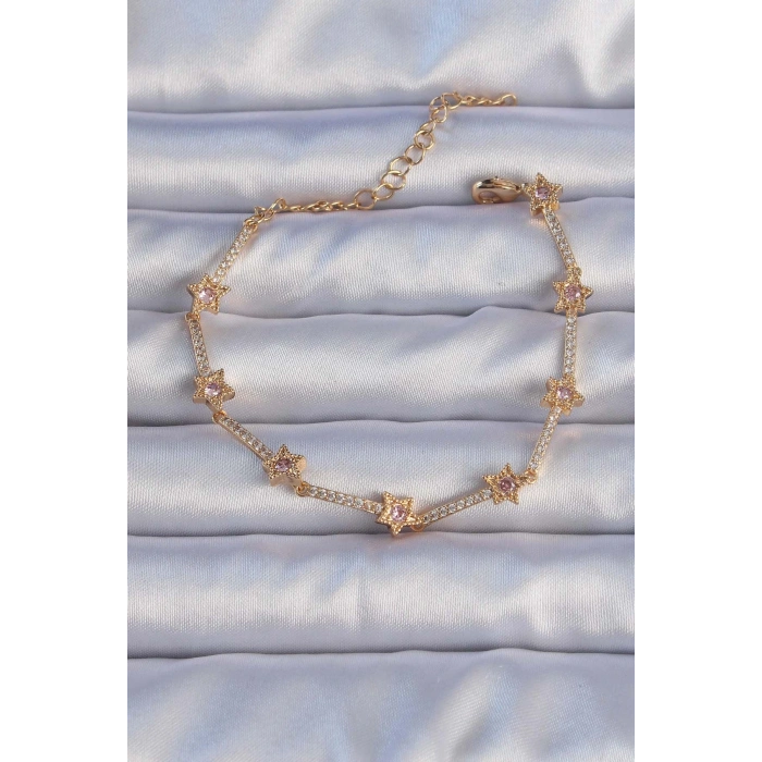 Vip Seri Pirinç Altın Renk Zirkon Taşlı Yıldız Model Bileklik