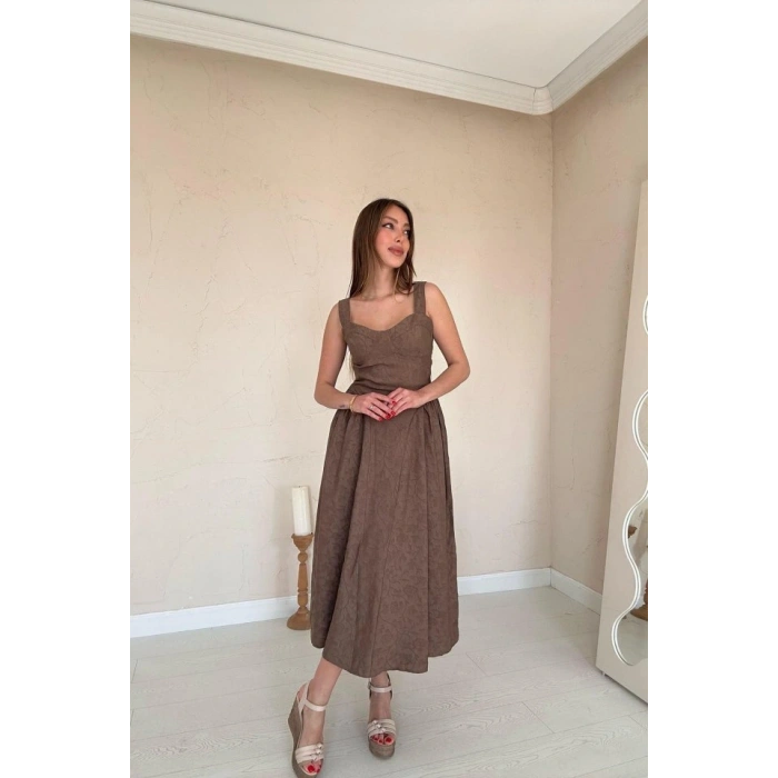 Vizon Yanları Büzgülü Göğüs Kuplu Elbise