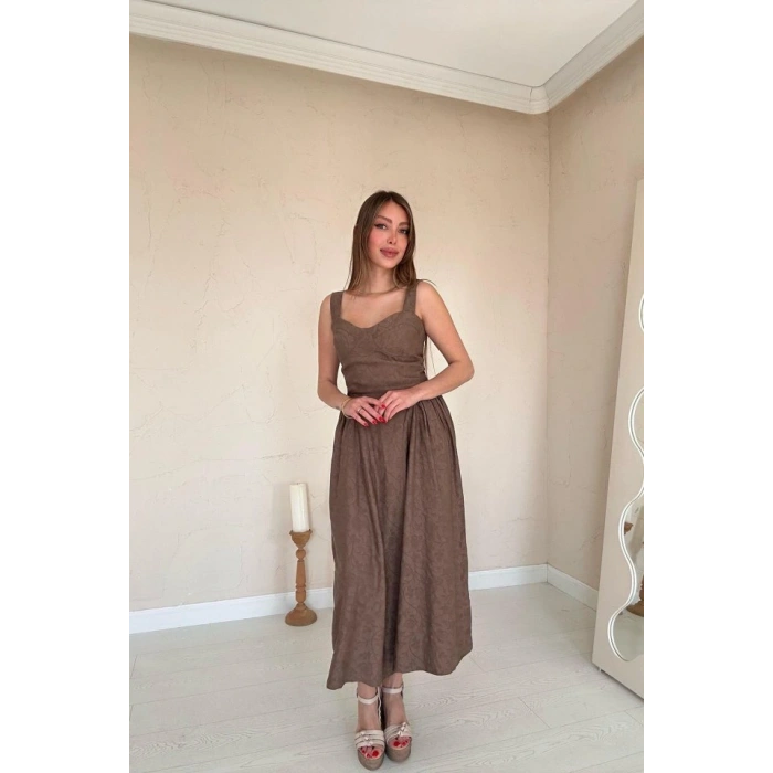 Vizon Yanları Büzgülü Göğüs Kuplu Elbise