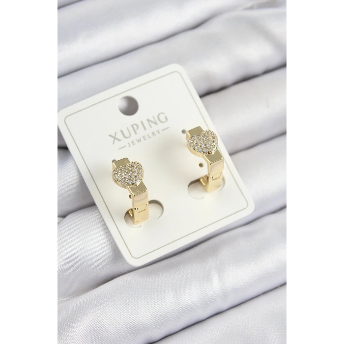 Xuping Zirkon Taşlı Kalp Model Gold Renk Kadın Küpe