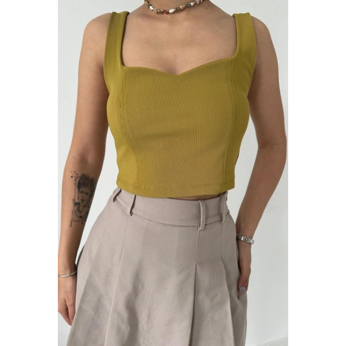 Yağ Yeşili Askılı Bluz