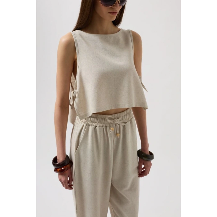 Yandan Bağlamalı Crop Bluz