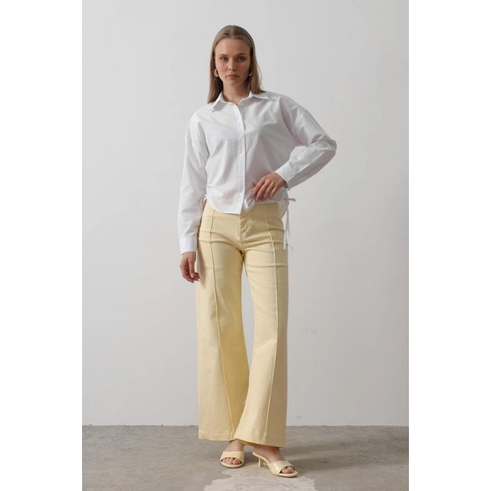 Yanları Bağlamalı Basic Gömlek - Beyaz