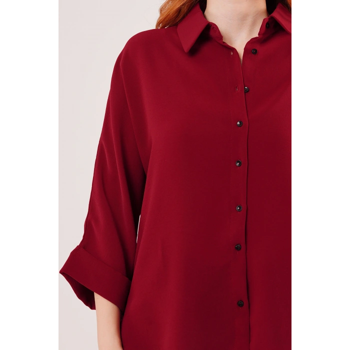 Yarasa Kol Rahat Kalıp Bordo Gömlek