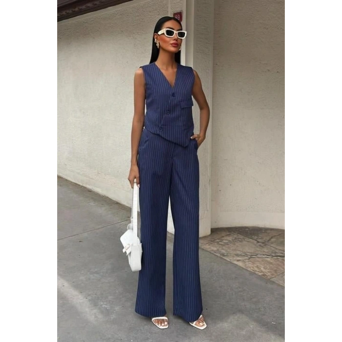 Yeleği Çapraz Detay Düğmeli Cepli Yelekli Takım 10150