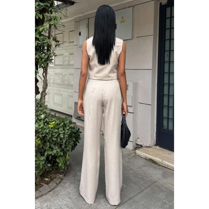 Yeleği Çapraz Detay Düğmeli Cepli Yelekli Takım 10150