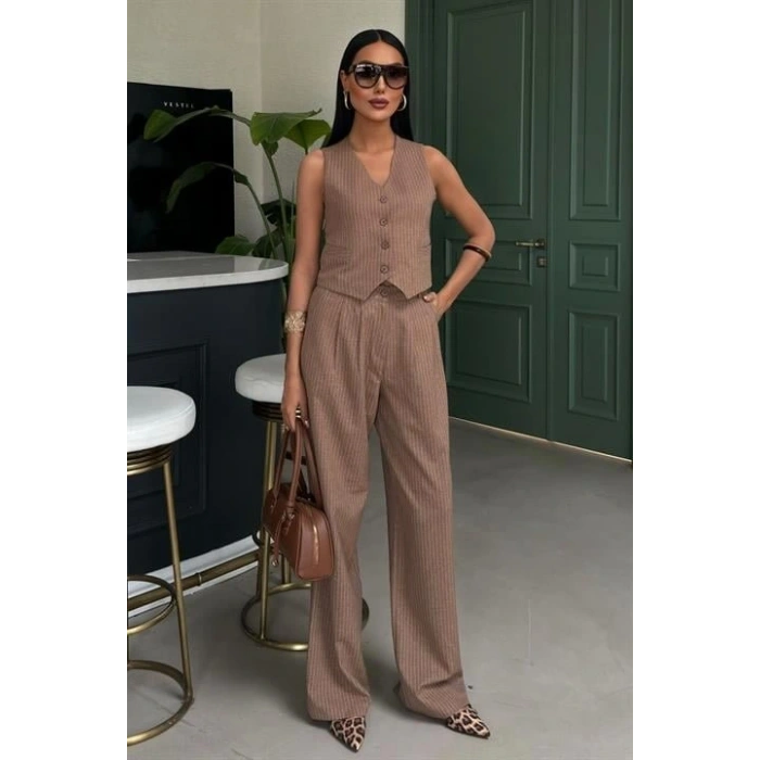 Yelek Ve Pantolon Çizgili Double Takım 10017