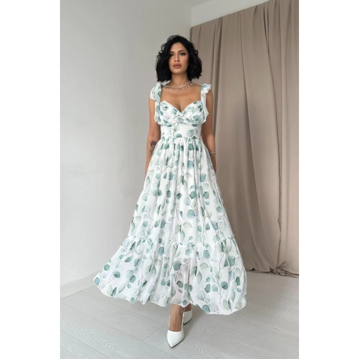 Yeşil Şifon Drapeli Elbise