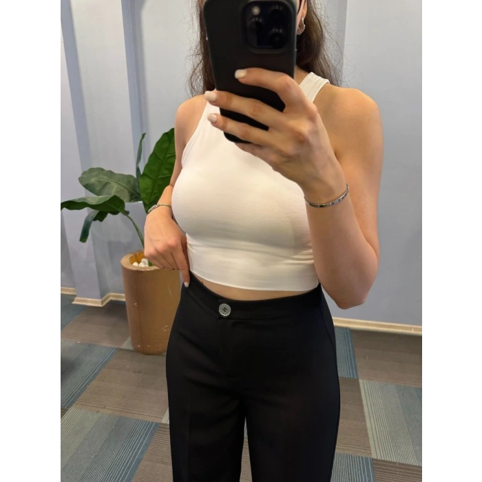 Yüksek Bel Palazzo Metal DüğmePantolon