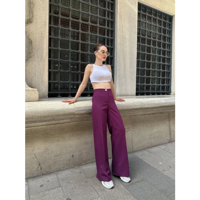 Yüksek Bel Palazzo Metal DüğmePantolon