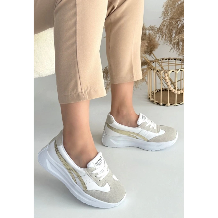 Zitta Beyaz Cilt Gold Detaylı Spor Ayakkabı