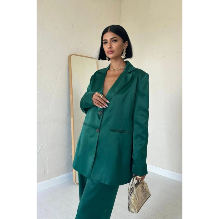 Zümrüt Saten Ceket Ve Pantolon Takım