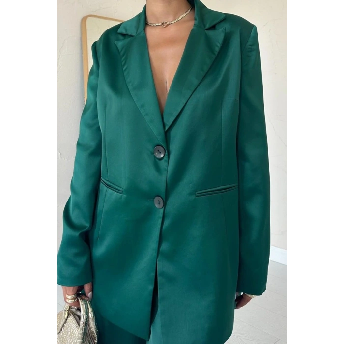Zümrüt Saten Ceket Ve Pantolon Takım