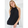 0489 Halter Yaka Örme Bluz - Siyah