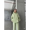 3 iplik şardonlu kapşonlu sweatshirt mint p510436