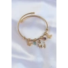316L Çelik Gold Renk Zirkon Taşlı Minimal Kalp Detay Kelebek Charm Bileklik
