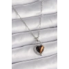 316L Çelik Gümüş Renk Zincir Kilit Kalp Kehribar Boncuk Model Kadın Kolye