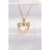 316L Çelik Zincir Altın Renk İnci Taş Detay Zirkon Taşlı Kalp Kolye