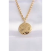 316L Çelik Zincir Altın Renk Oval Desenli Kolye