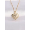 316L Çelik Zincir Altın Renk Zirkon Taşlı Kalp Kolye