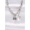 316L Çelik Zincir Gümüş Renk Zincirli Love Yazılı Kilit Kolye
