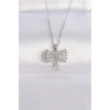 316L Çelik Zincir Gümüş Renk Zirkon Taşlı Kalp Detay Fiyonk Kolye