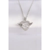 316L Çelik Zincir Gümüş Renk Zirkon Taşlı Kanatlı Kalp Kolye