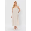 Askılı Uzun Çan Elbise - Natür