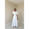 Beyaz Kolları Volanlı Kemerli Elbise