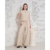 Broşlu yelek pantolon takım bej s255821