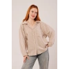 Çizgi Detaylı Cepli Camel Gömlek