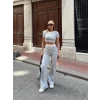 Crop pantolon biyeli takım gri