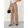 Deri geniş paça beli lastikli pantolon bej h263644
