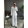 Ekru Beli Kuşaklı Ceket Ve Pantolon Parlak Takım