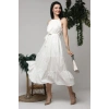 Ekru Halter Yakalı Kuşaklı Elbise