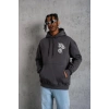 Erkek Baskılı Kapşonlu Sweat - Füme