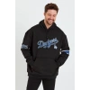 Erkek Baskılı Kapşonlu Üç Iplik Oversize Sweatshirt - Siyah