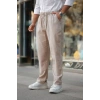 Erkek Beli Lastikli Keten Rahat Pantolon