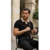 Erkek Desenli Kısa Kollu Triko Tişört - %100 Pamuk Akrilik