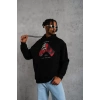 Erkek Eldiven Baskılı Kapüşonlu Sweat - Siyah
