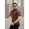 Erkek Fermuar Yakalı çizgili Kısa Kollu T-shirt