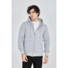 Erkek Kapüşonlu Düz Fermuarlı Hırka - Gri